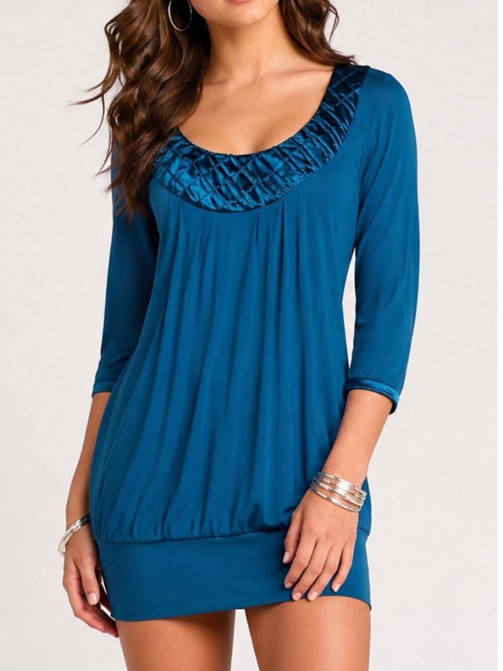 Heart Soul - Women's Teal Scoop Neck 3/4 Sleeve Mini Dress - Sz S - EUC